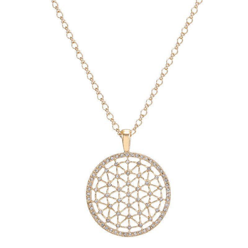 Geometric Round Crystal Inlay Alloy Pendant Necklace Ball Chain Unisex