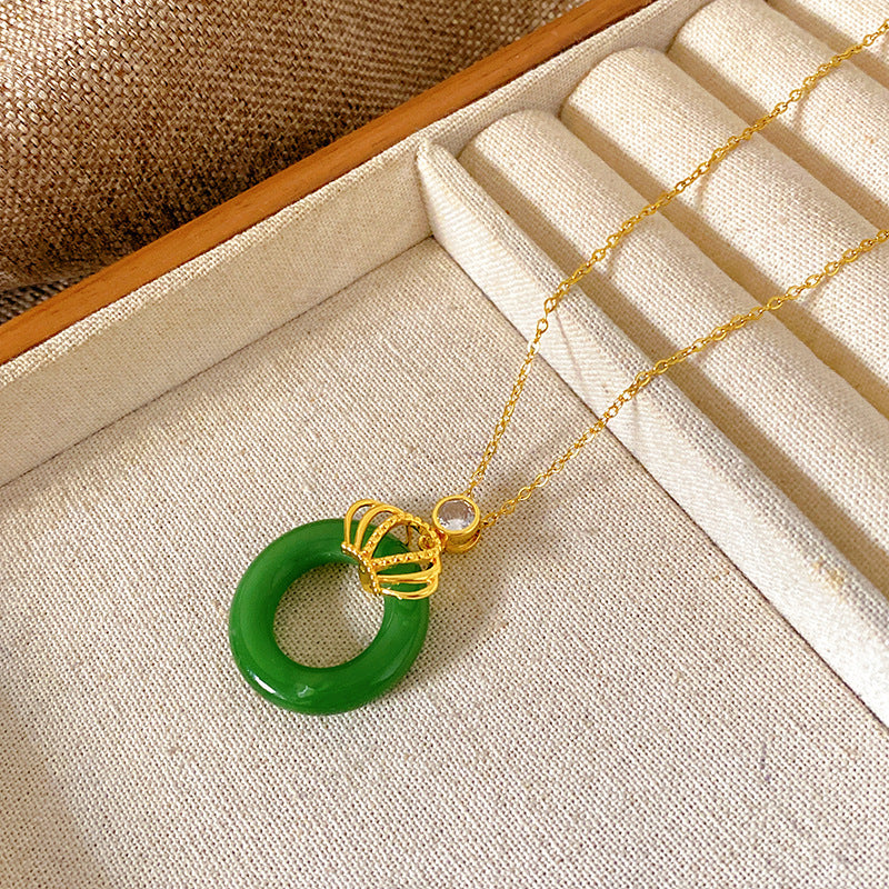 Sweet Minimalist Brass Gourd Pendant with Cubic Zirconia Inlay on Titanium Steel Cable Chain Necklace for Women