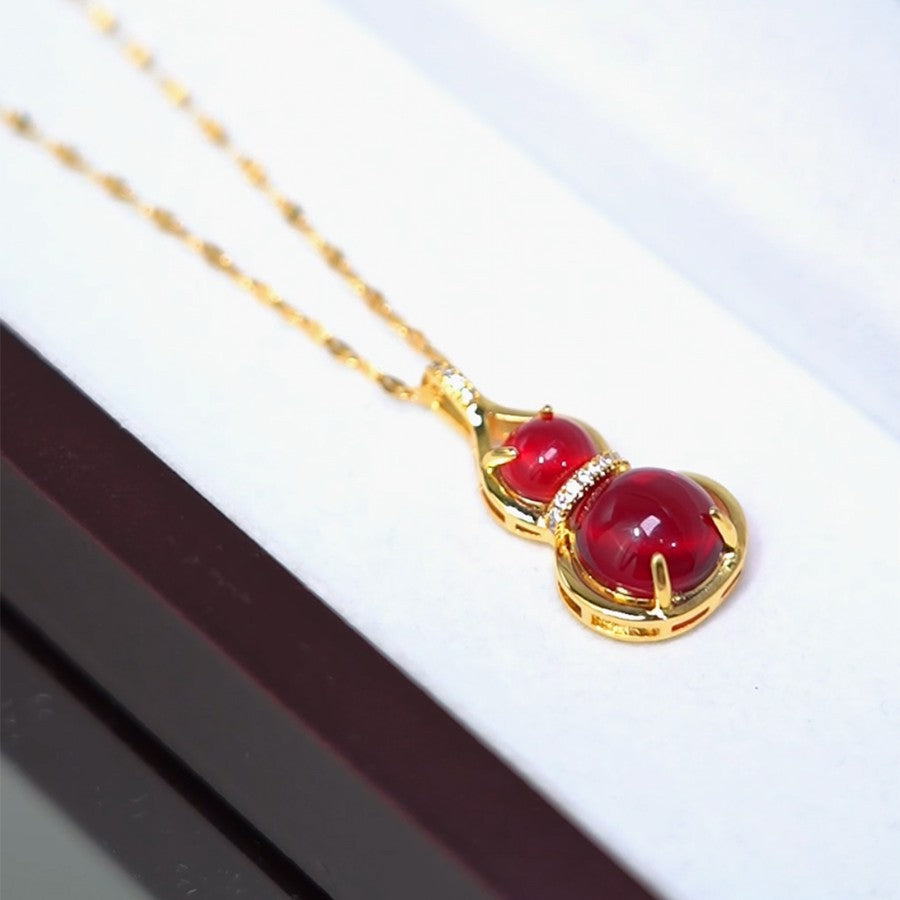 Minimalist Red Calabash-Shaped Titanium Steel Pendant Necklace with Plated Finish for Women