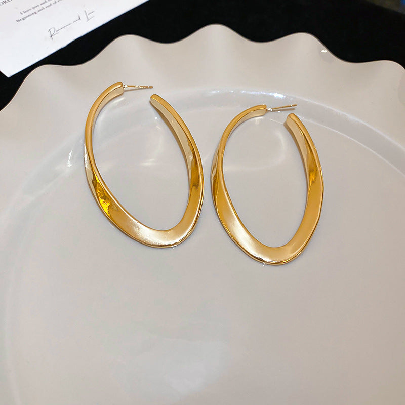 Orecchini a Cerchio in Rame Elettroplaccato Stile Chic con Perni in Argento Sterling 925, Design Geometrico Ovale, Gioielli da Donna di Moda per Tutti i Giorni