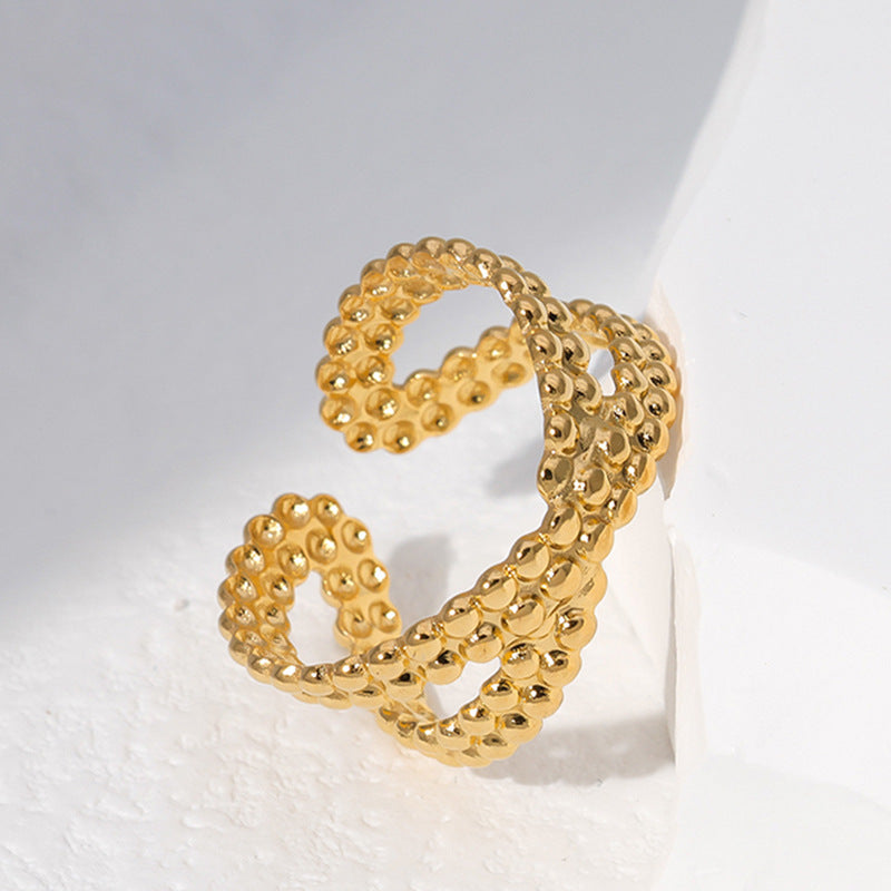Anello Aperto Regolabile da Donna in Acciaio Inossidabile Geometrico Minimalista con Finitura Galvanica