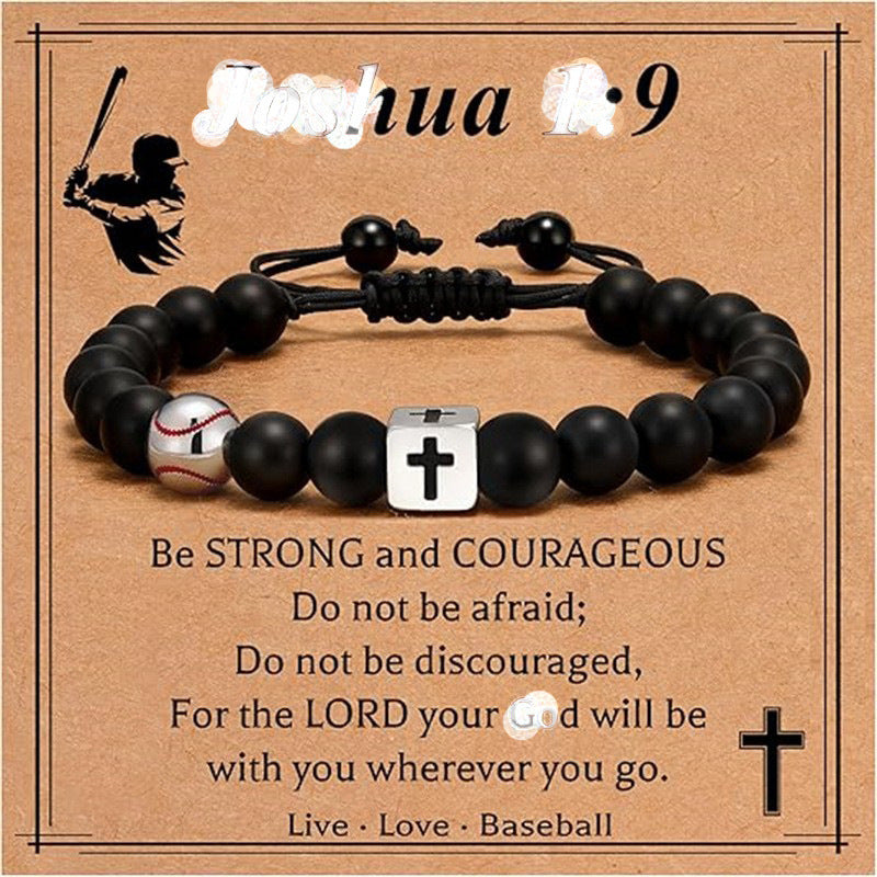 Sporty Matte Stainless Steel Cross Beaded Bracelet Unisex Adjustable