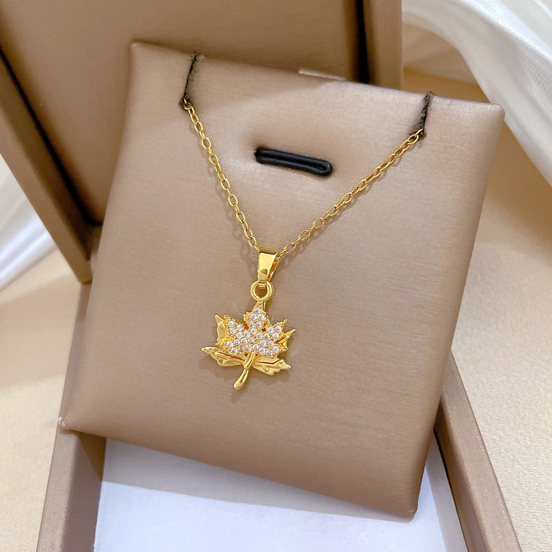 Sweet Luxury Full Rhinestone Plant Titanium Steel Necklace for Unisex