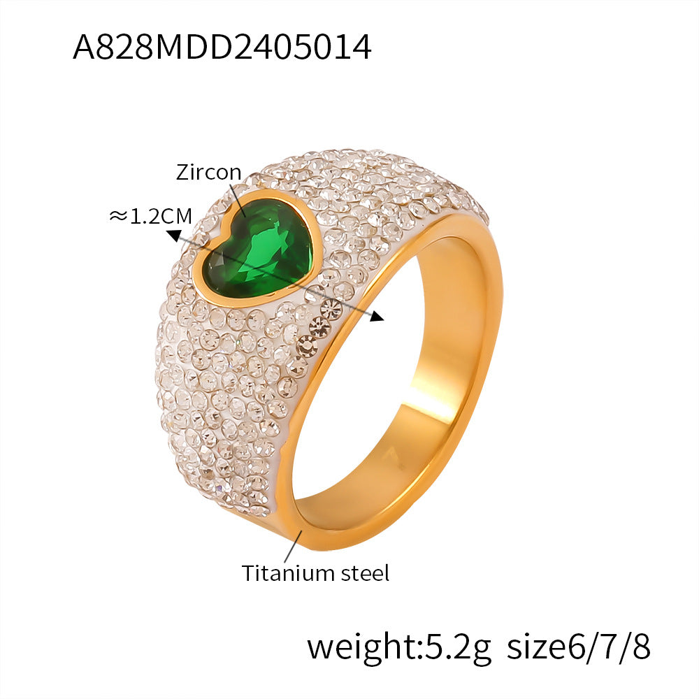 Luxury Geometric Heart Shaped Gold Plated Titanium Steel Ring with Freshwater Pearl and Gemstone Inlay for Women