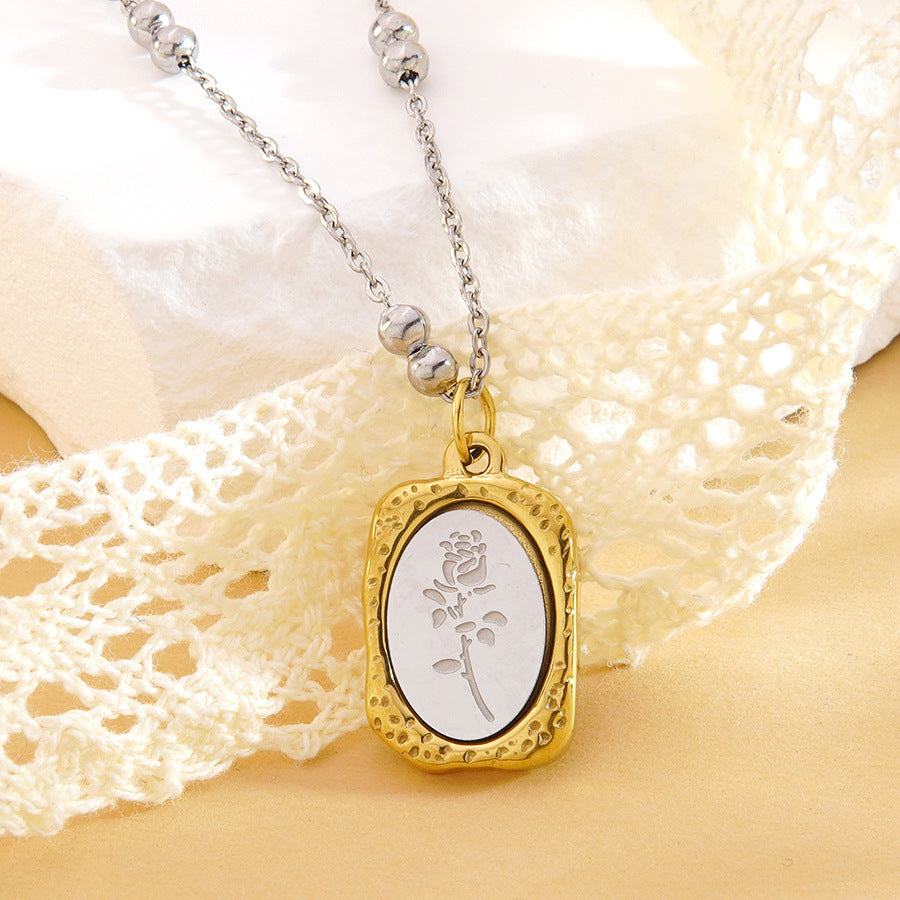 Luxury Minimalist Square Floral Plated Stainless Steel Necklace for Women