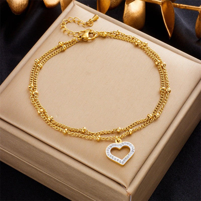 Minimalist Fashion Heart and Butterfly Pearl Anklet in Stainless Steel with Elegant Design