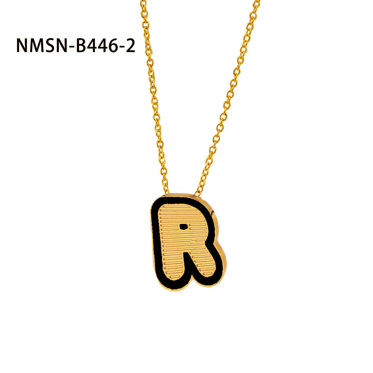 Collana con pendente a forma di lettera minimalista in acciaio inossidabile placcato oro 18 carati e dettagli in smalto da donna