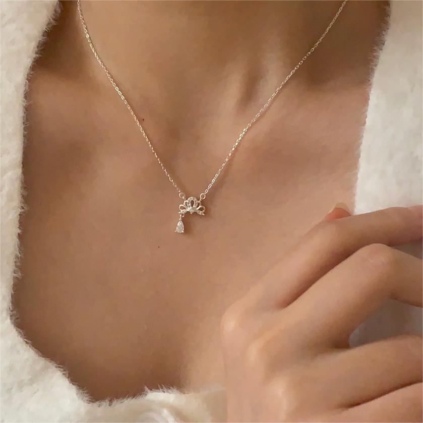 Minimalist Geometric Crown Pendant Necklace in 925 Sterling Silver with Gold Plating on Cross Chain