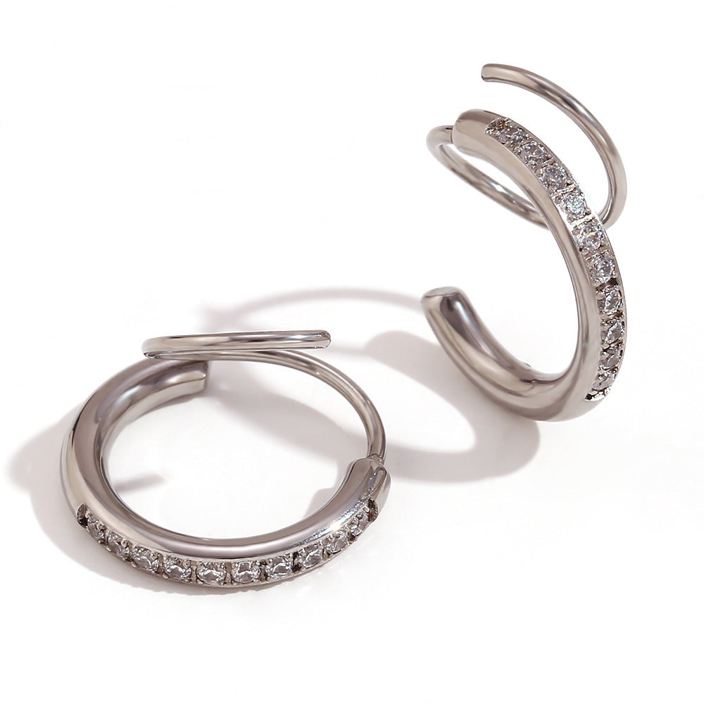 Orecchini a clip geometrici in acciaio inossidabile alla moda con placcatura in oro 18 carati e strass incastonati CNC per donna