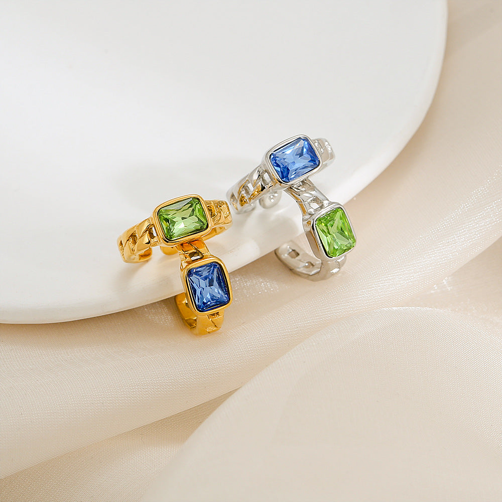 Anello regolabile da donna in acciaio al titanio con zuccherino blu verde aperto, forma geometrica, stile naturale, gioielli minimalisti