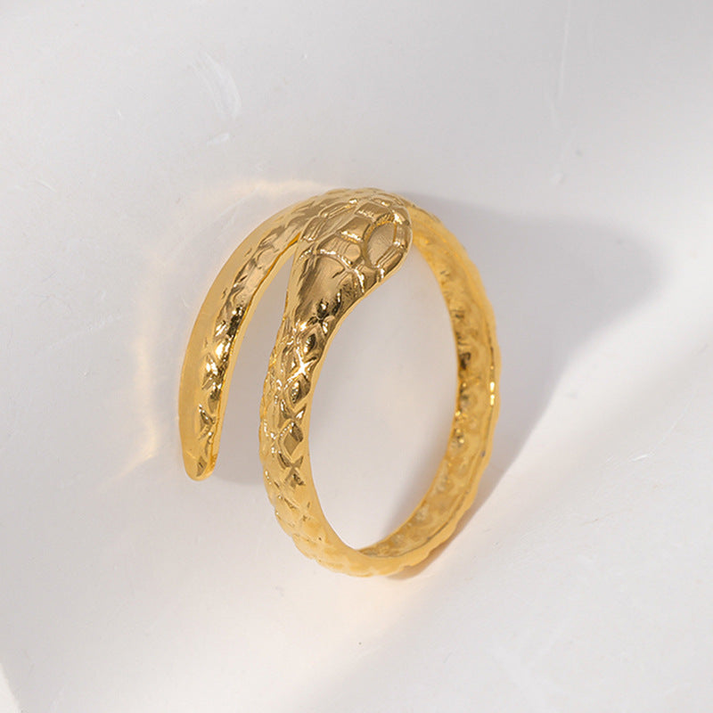 Adjustable Snake-Shaped Stainless Steel Ring for Men and Women with Plated Finish