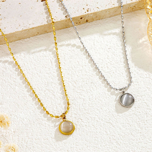 Vintage Minimalist Geometric Cat's Eye Titanium Steel Necklace for Women