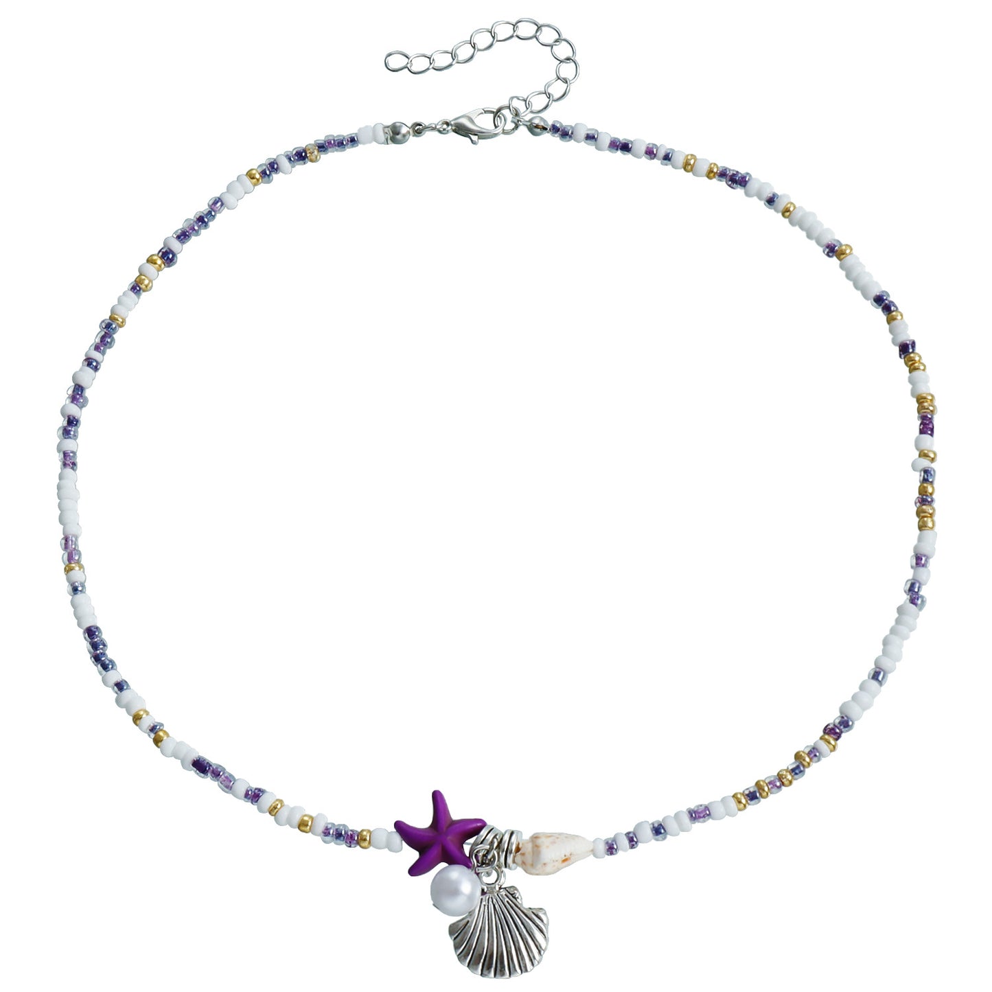 Bohemian Starfish Pendant Necklace for Women with Geometric Seashell Beads and Alloy Plated Clavicle Chain