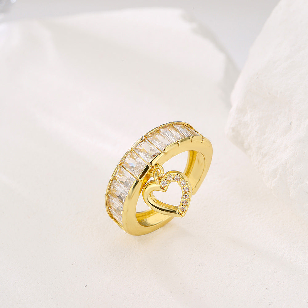 Anello aperto geometrico minimalista da donna in ottone placcato oro vero con zirconia micro-pavé