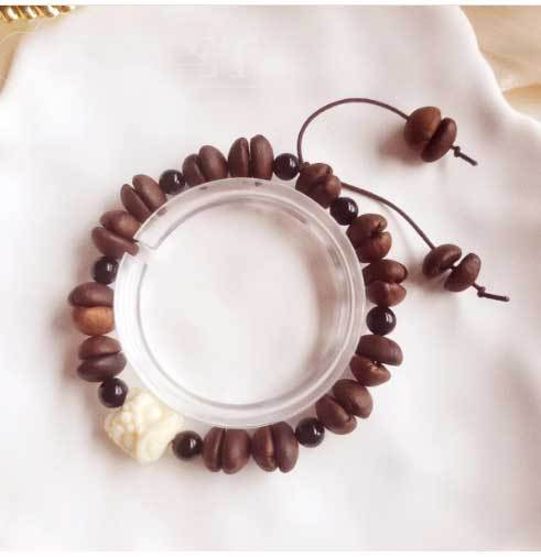 Unique Handmade Natural Coffee Bean Wood Coconut Shell Geometric Bracelet