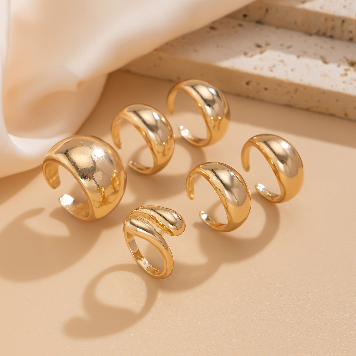 Hip-hop Geometric Plated Zinc Alloy Irregular Double-layer Ring Set for Women