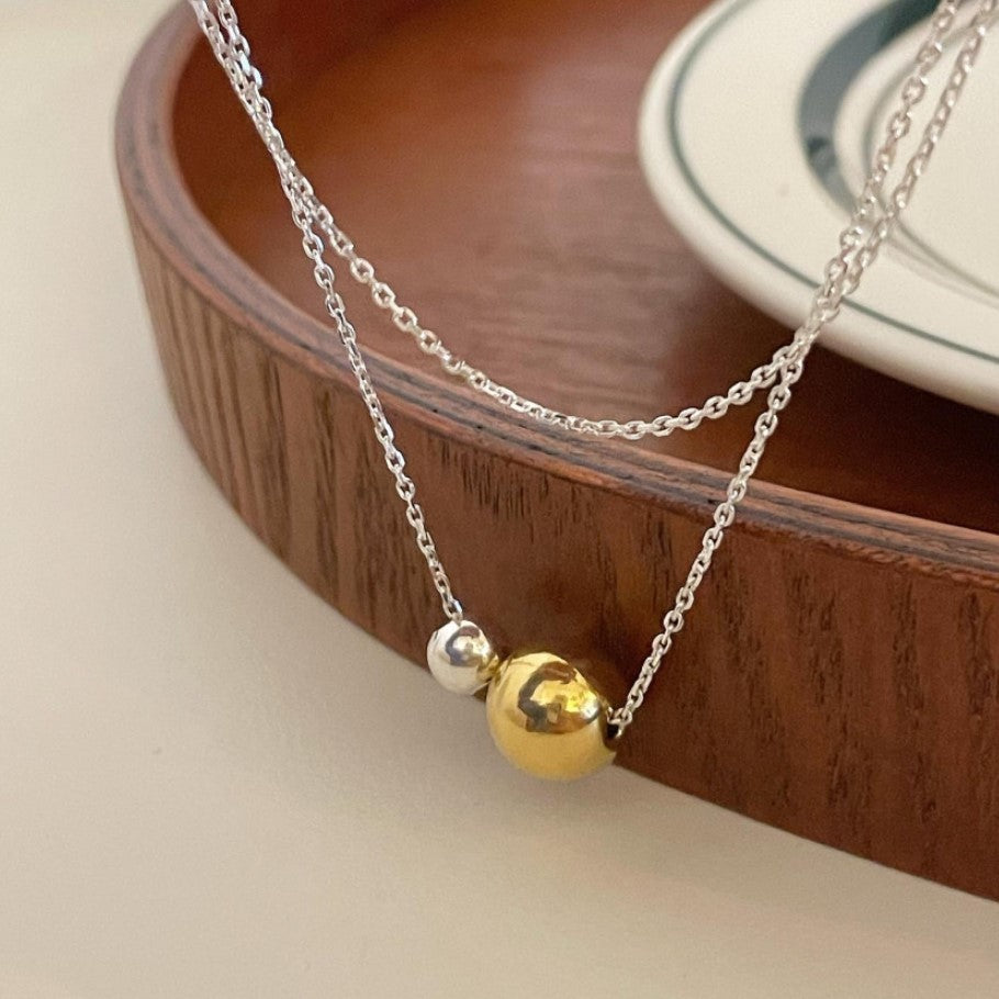 Minimalist Chic Double Ball Pendant Necklace in 925 Sterling Silver with Geometric Round Design