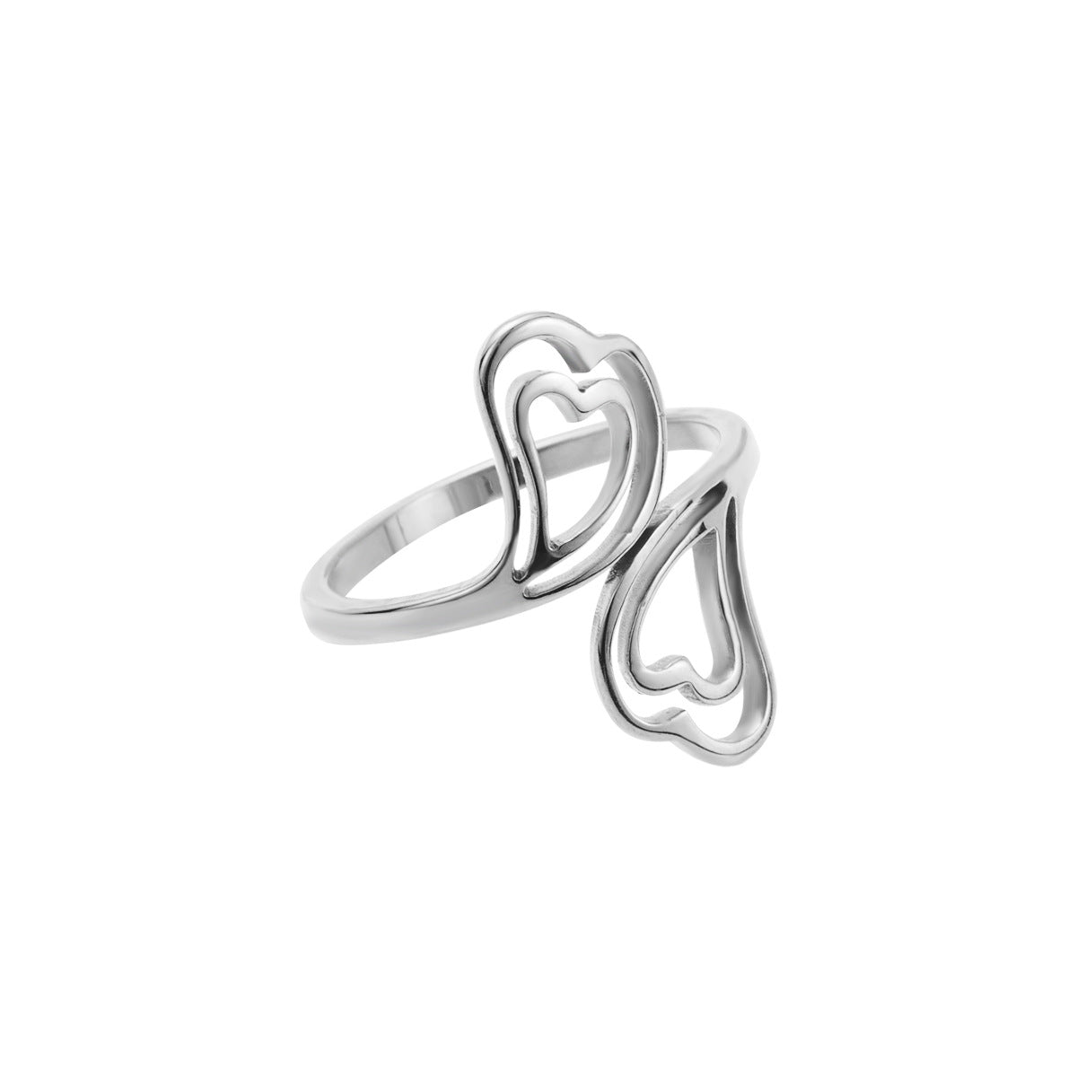 Anello regolabile minimalista a forma di cuore con ala d'angelo geometrica in acciaio inossidabile con finitura galvanizzata