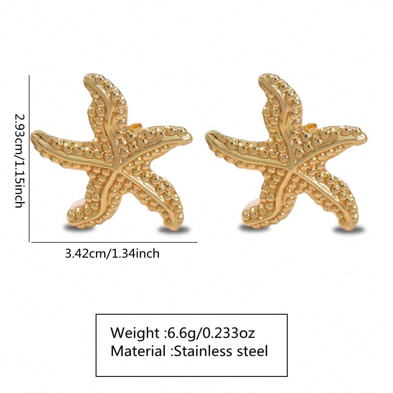 Beach Style Stainless Steel Geometric Starfish Shell Stud Earrings for Women