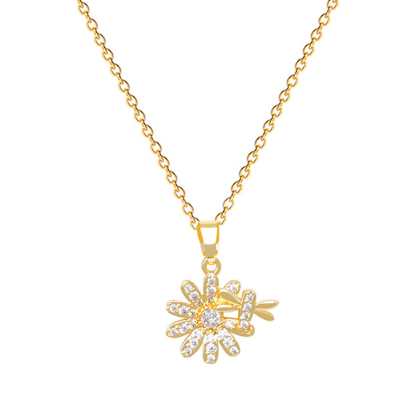 Sweet Minimalist Rhinestone Floral Butterfly Titanium Steel Necklace Set for Unisex