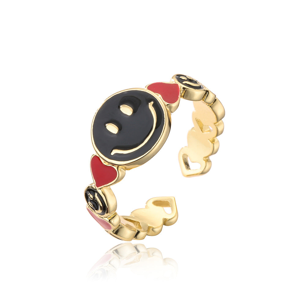 Funny Smile Face Ring for Women in Copper with Gold Plating and Geometric Design