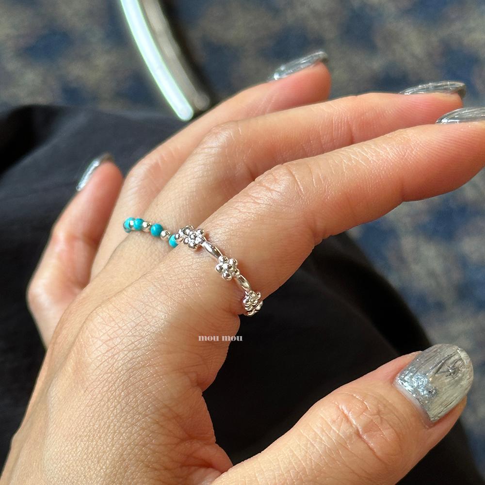 Anillo Abierto Minimalista Dulce de Plata Esterlina 925 Floral Geométrico para Mujer