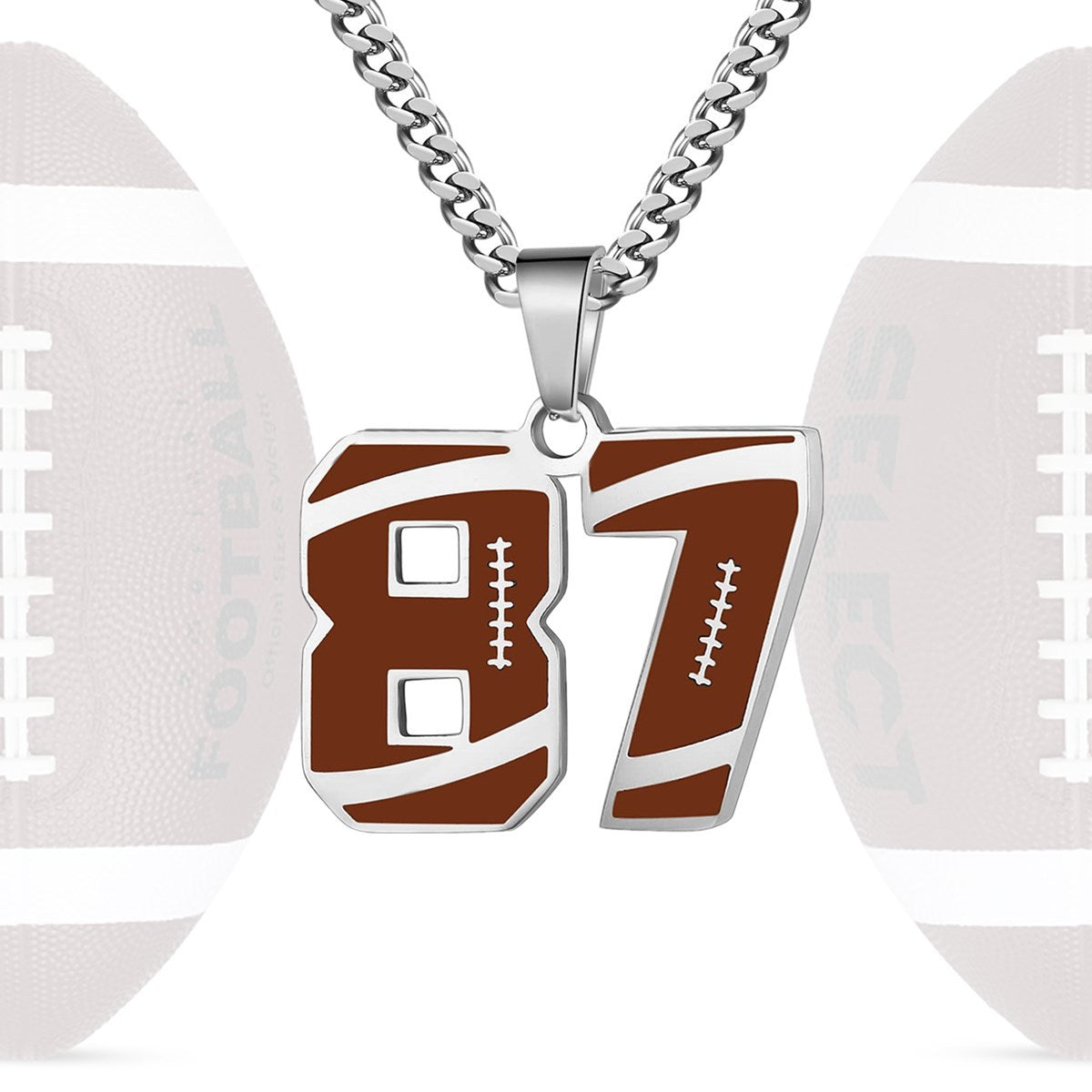 Motivational Football Number Pendant Necklace for Men in Stainless Steel with Polished Finish and Letter/Number Design