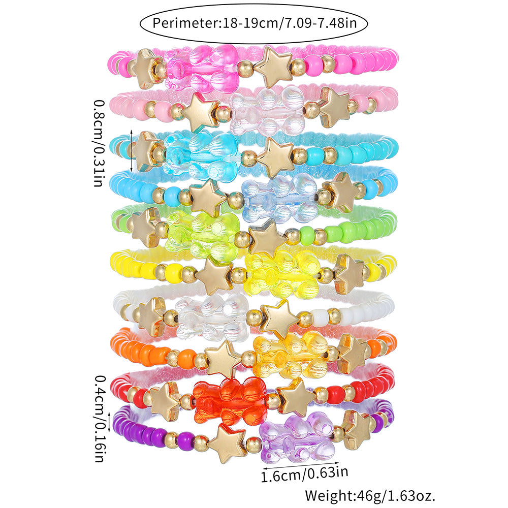 Cute Cartoon Acrylic Bear Beaded Bracelet Set