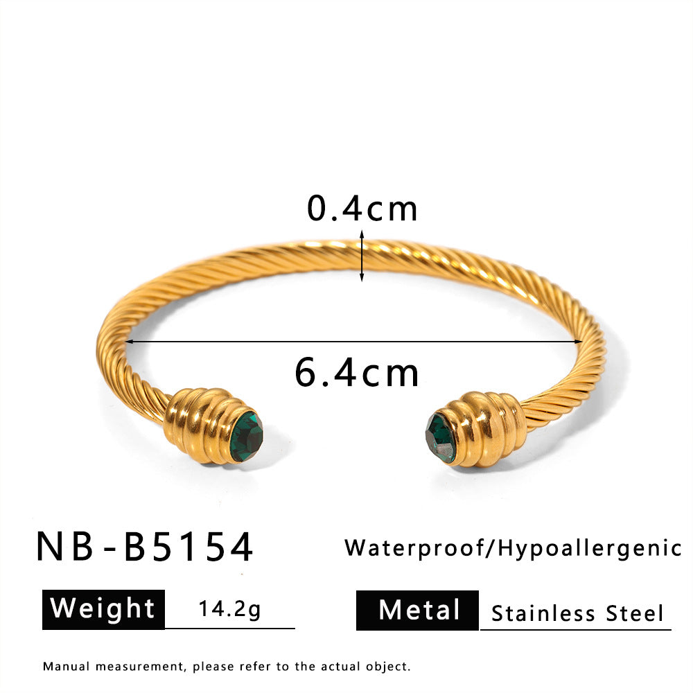 Bracciale minimalista in acciaio al titanio con filo intrecciato, placcato oro, catena a cavo in acciaio inossidabile, design ad anello geometrico
