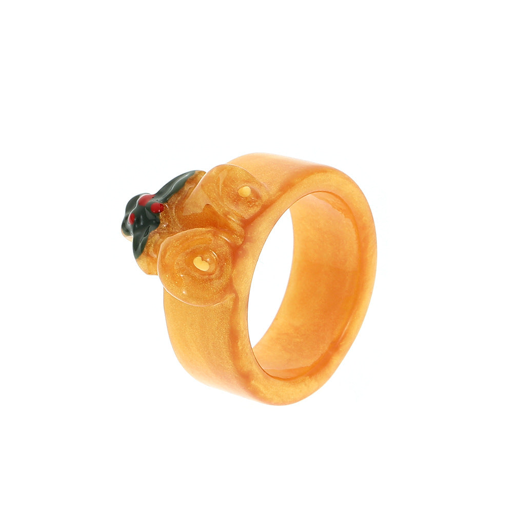 Simpatico anello in resina a tema natalizio per donna con forme di albero di Natale e renne, design geometrico smaltato