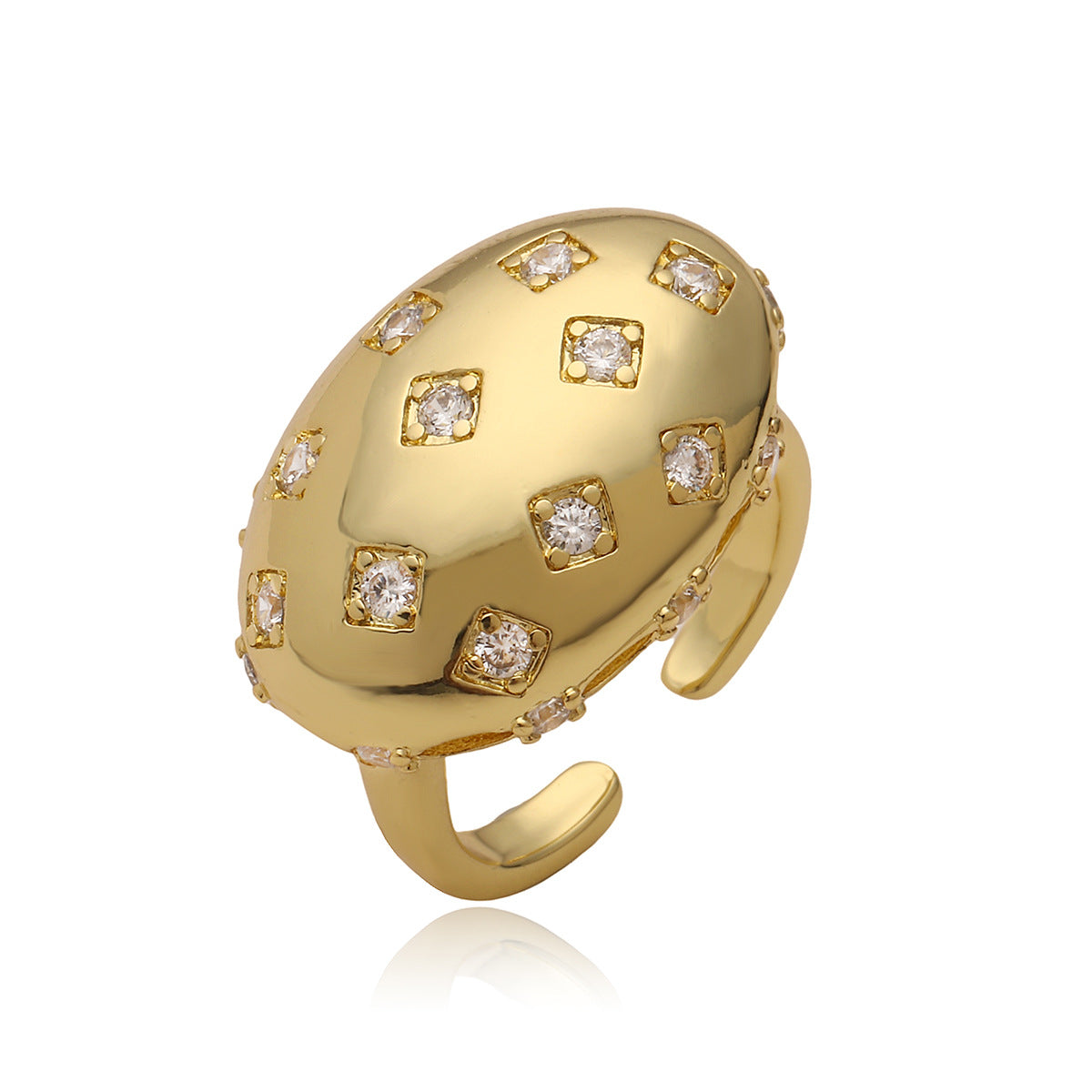 Minimalist Geometric Open Ring for Women Made of Brass with 18K Gold Plating and Zircon Inlay