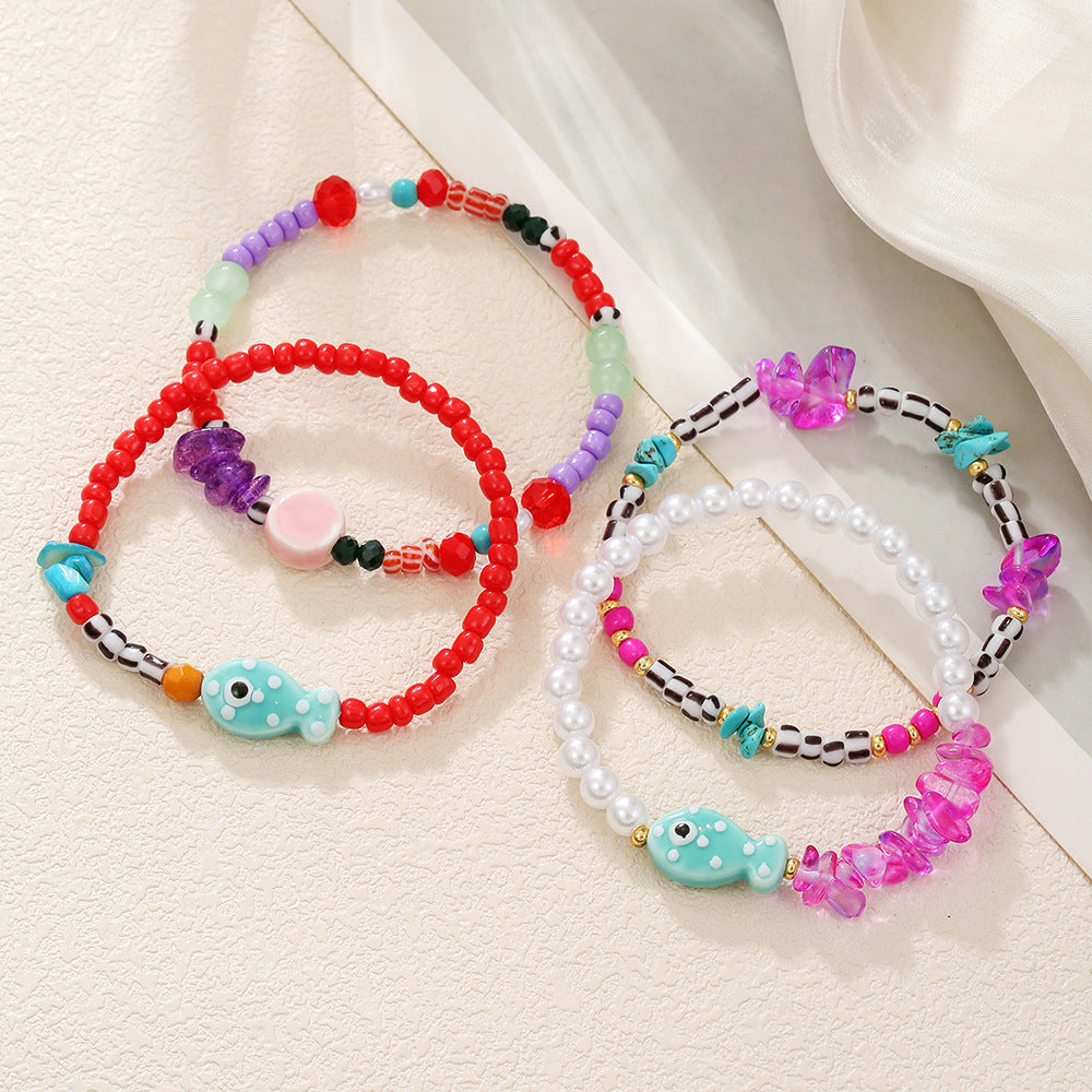 Sweet Geometric Ceramic Glass Fish Beaded Bracelet