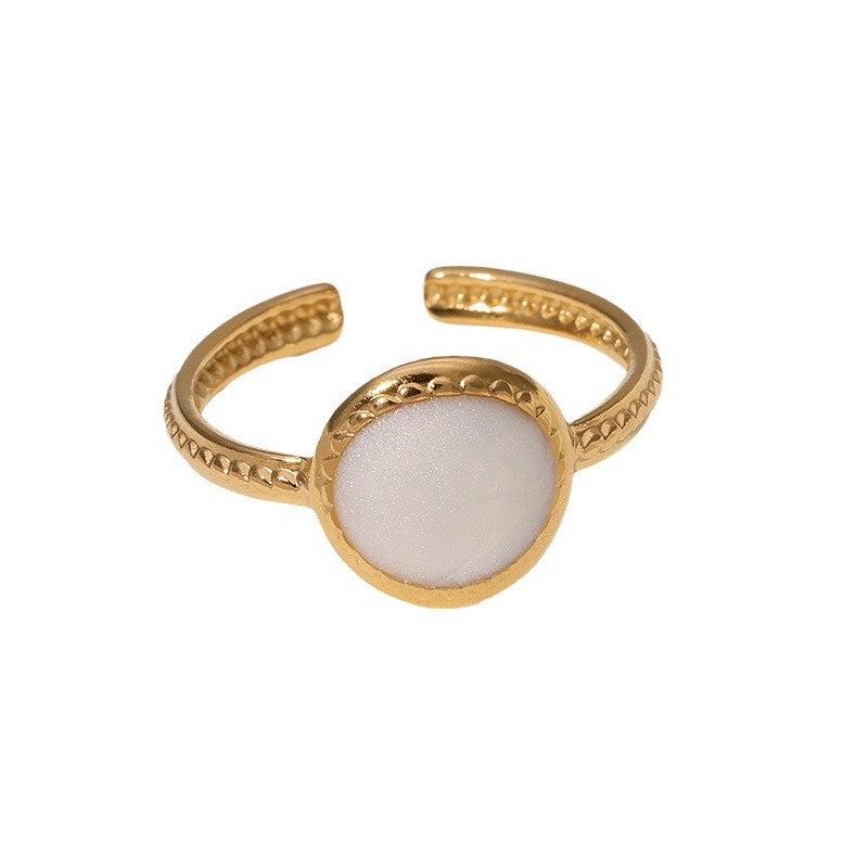 Minimalist Geometric Stainless Steel Ring with Gold Plating for Women, Adjustable Open Band Design, Elegant and Fade-Resistant Fashion Jewelry