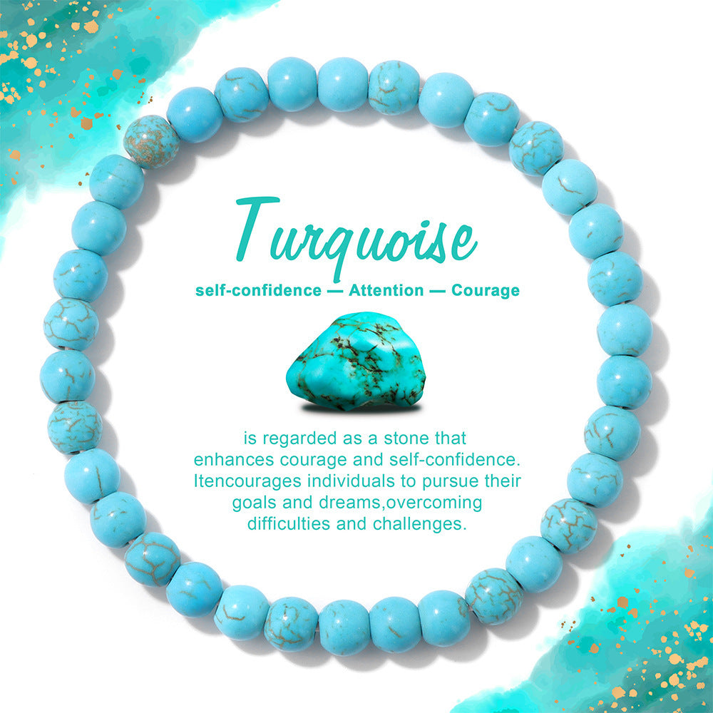 Natural Stone Beaded Bracelet 6mm Turquoise Amethyst Citrine Elastic Stretch Bangle Unisex Jewelry