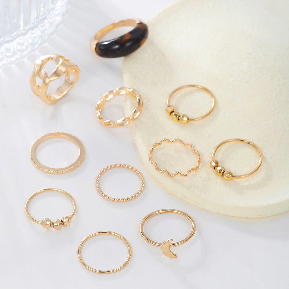 Minimalist Hip-hop Vintage Geometric Plated Alloy Ring Set