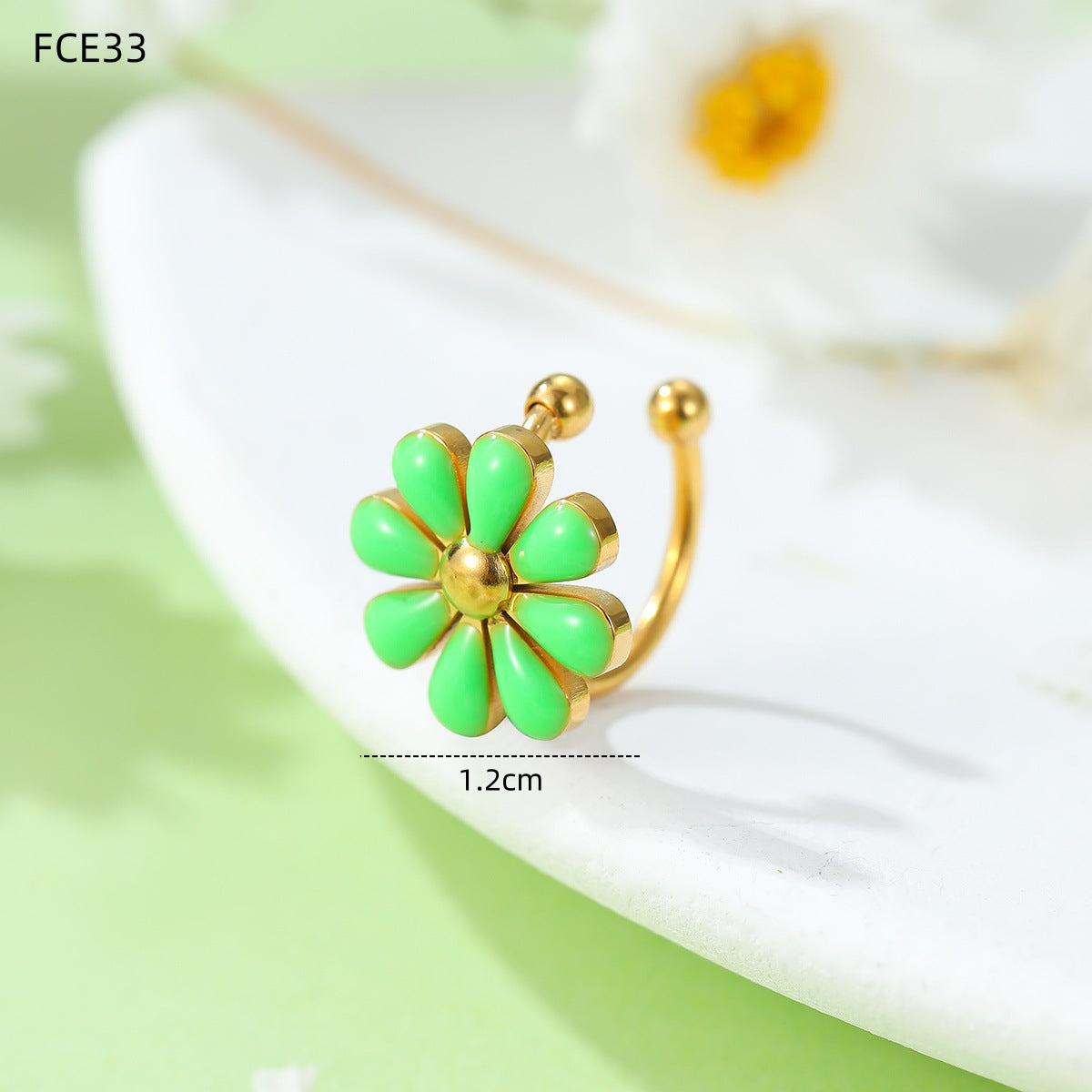 Minimalist Daisy Enamel Titanium Steel Bracelet Set with Matching Flower Ring for Women