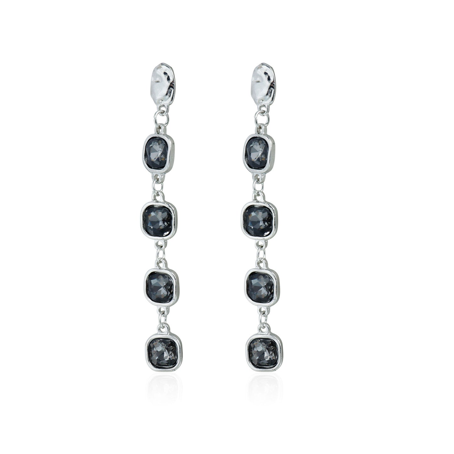 Luxury Elegant Geometric Square Rhinestone Plated Alloy Necklace Earrings Set
