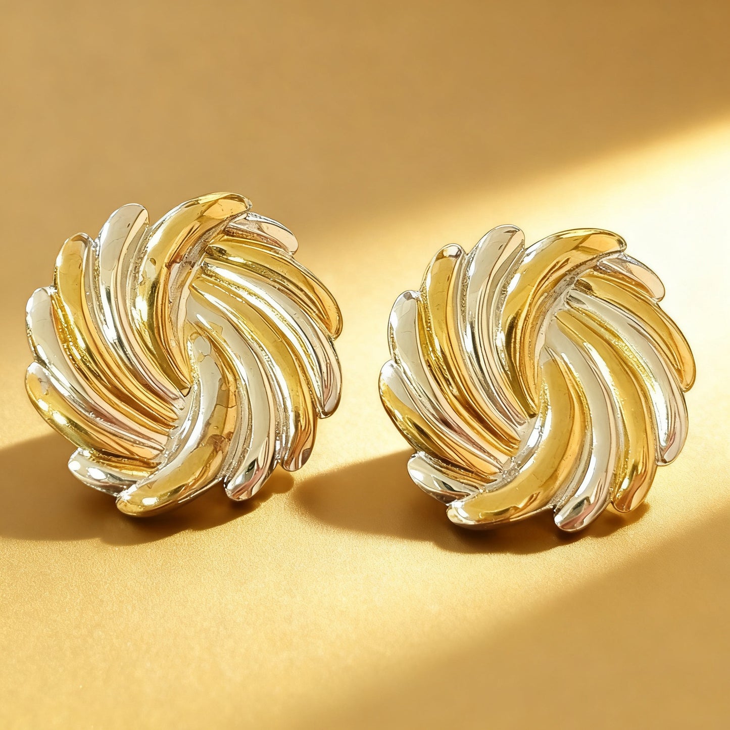 Vintage Luxury Geometric Round Two-Tone Plated Stainless Steel Earrings