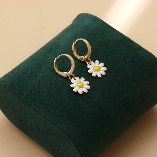 Minimalist Geometric Enamel Flower Earrings in Alloy with Gold Plating for Women