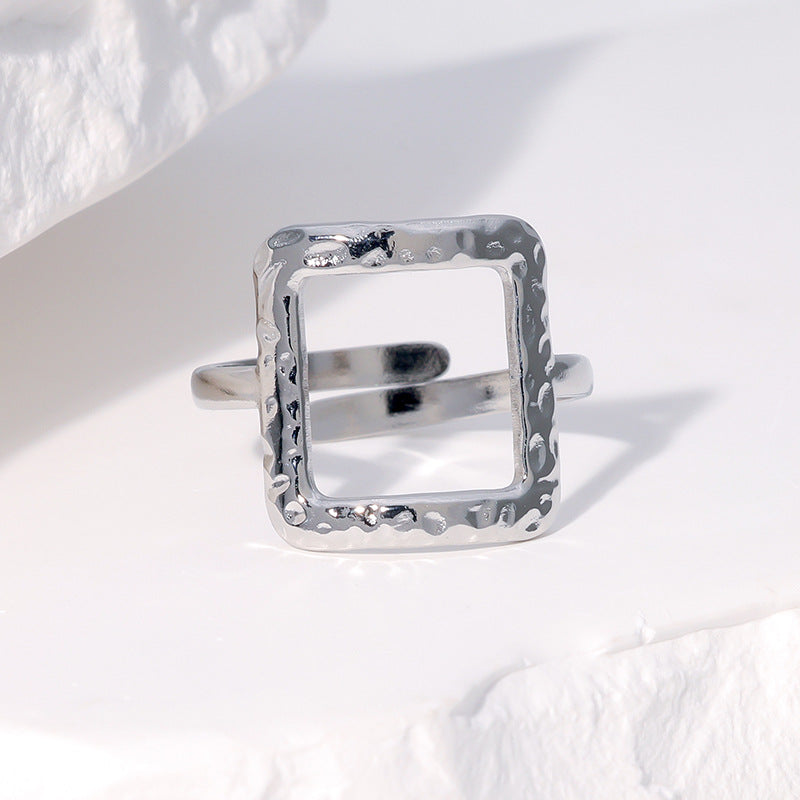 Minimalist 18K Gold Plated Square Geometric Stainless Steel Open Ring for Women