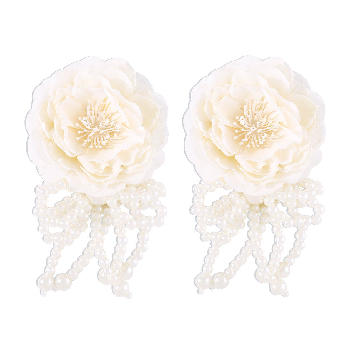 Dulces y Atrevidos Aretes Geométricos de Rosa con Detalles de Camelias de Tela en Colores Pastel Macaron