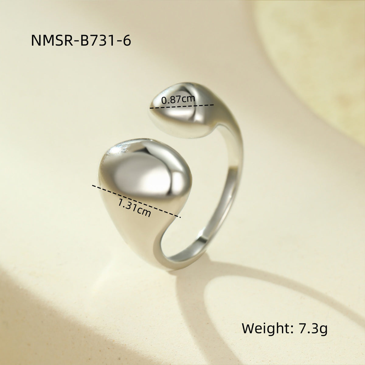 Geometric Stainless Steel Open Ring with Plated Finish for Women, Irregular Shape Fashionable Office Wear Jewelry