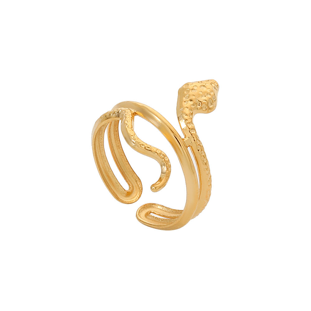 Anello da donna regolabile geometrico minimalista in acciaio inossidabile con design cavo e finitura placcata