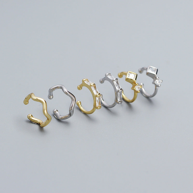 Orecchini a clip minimalisti geometrici in argento sterling S925 per orecchie non forate con intarsi in strass e finitura placcata