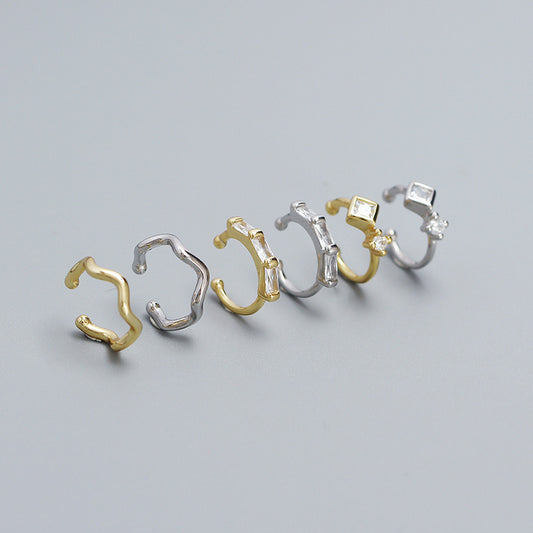 Orecchini a clip minimalisti geometrici in argento sterling S925 per orecchie non forate con intarsi in strass e finitura placcata