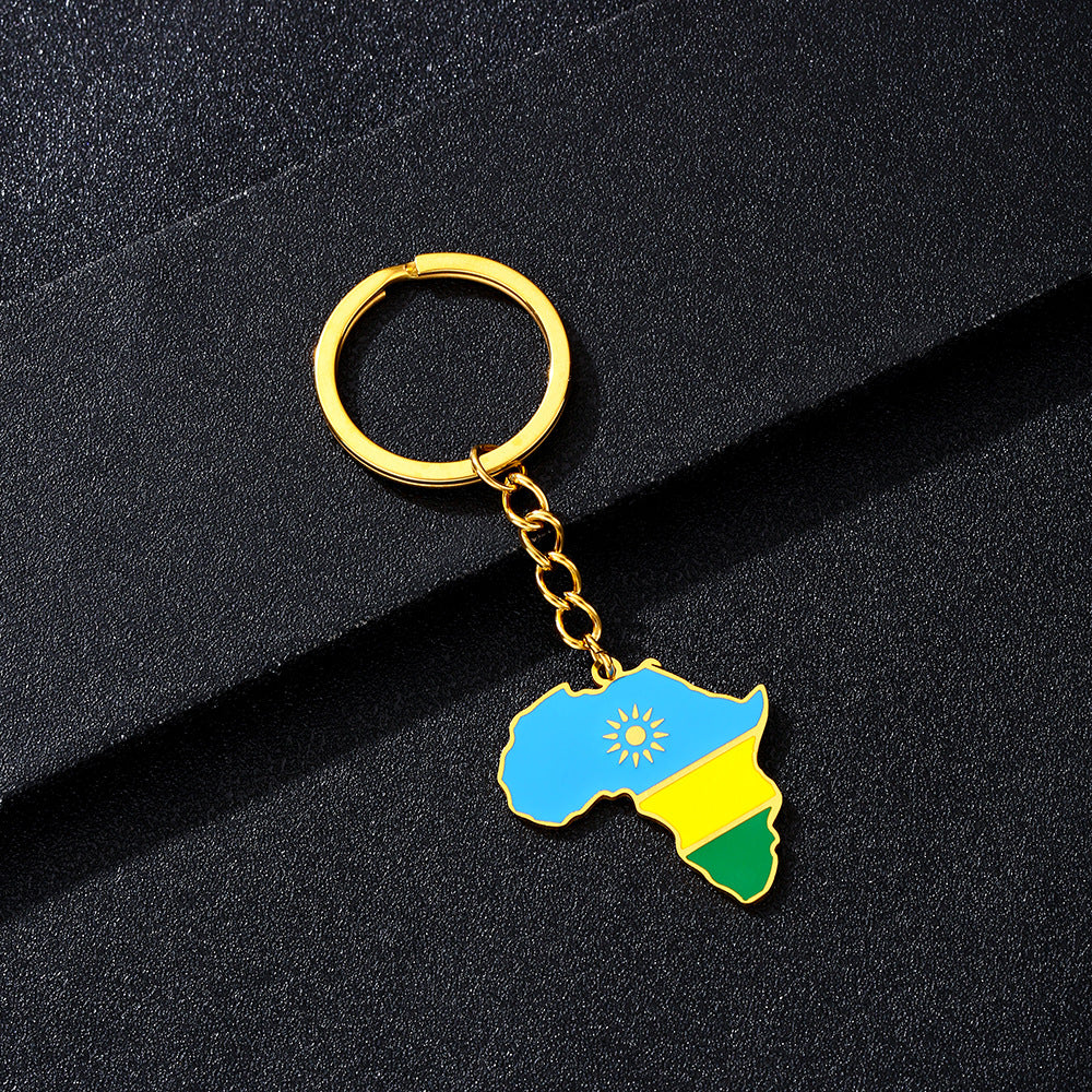 Llavero minimalista de acero inoxidable con forma del continente africano, esmaltado, para regalos y recuerdos