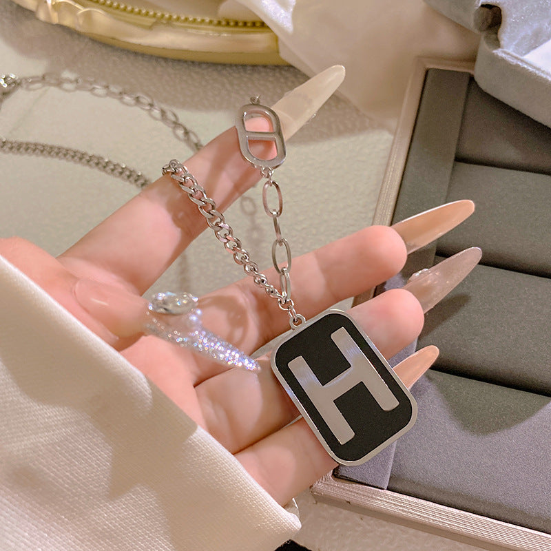 Gold Plated Titanium Steel Rectangle Letter H Necklace