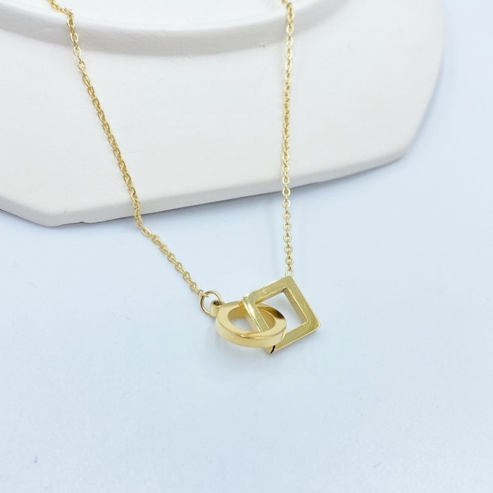 Minimalist Elegant Geometric Titanium Steel Plated Double Ring Necklace for Women