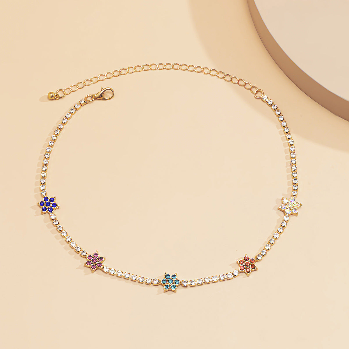 Minimalist Hip-hop Floral Rhinestone Plated Alloy Singapore Chain Necklace