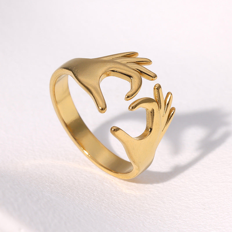 Fashion Minimalist Open Adjustable Heart Ring 18K Gold Plated Stainless Steel Jewelry for Women